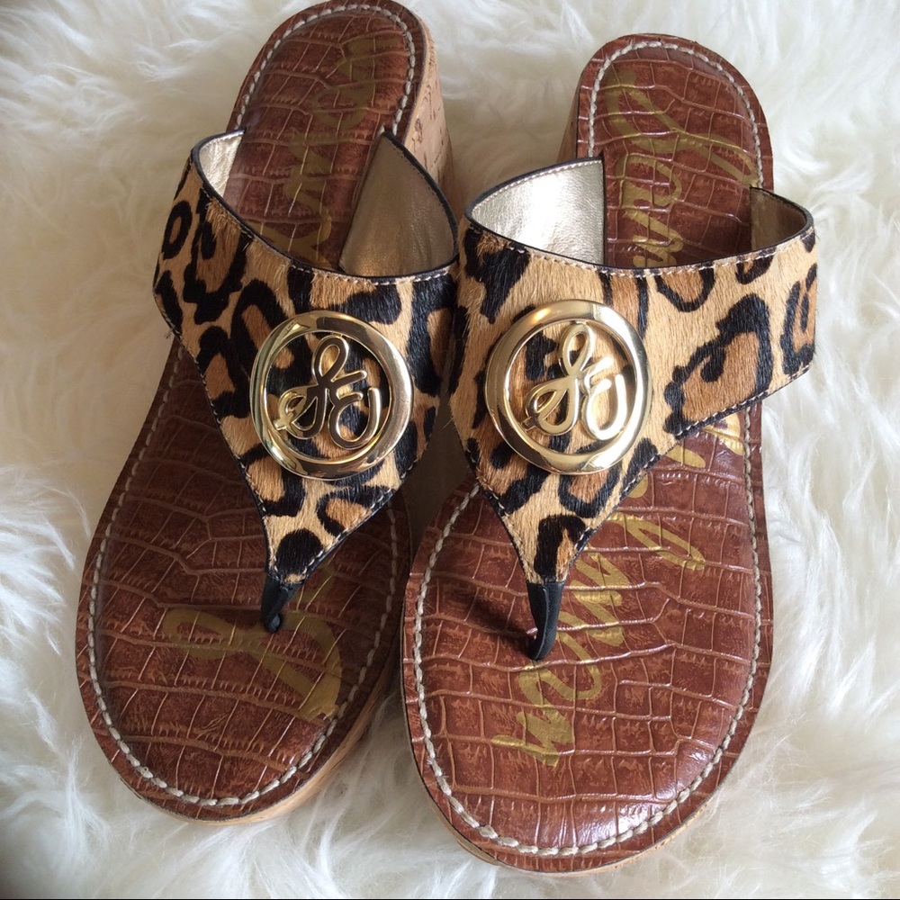 Sz 7m Sam Edelman cheetah cork platform wedges